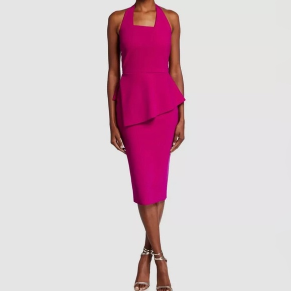 Chiara Boni Halter Jilliam Asymmetric Peplum Ruffle Midi Dress Pink 42 U… - Picture 2 of 8